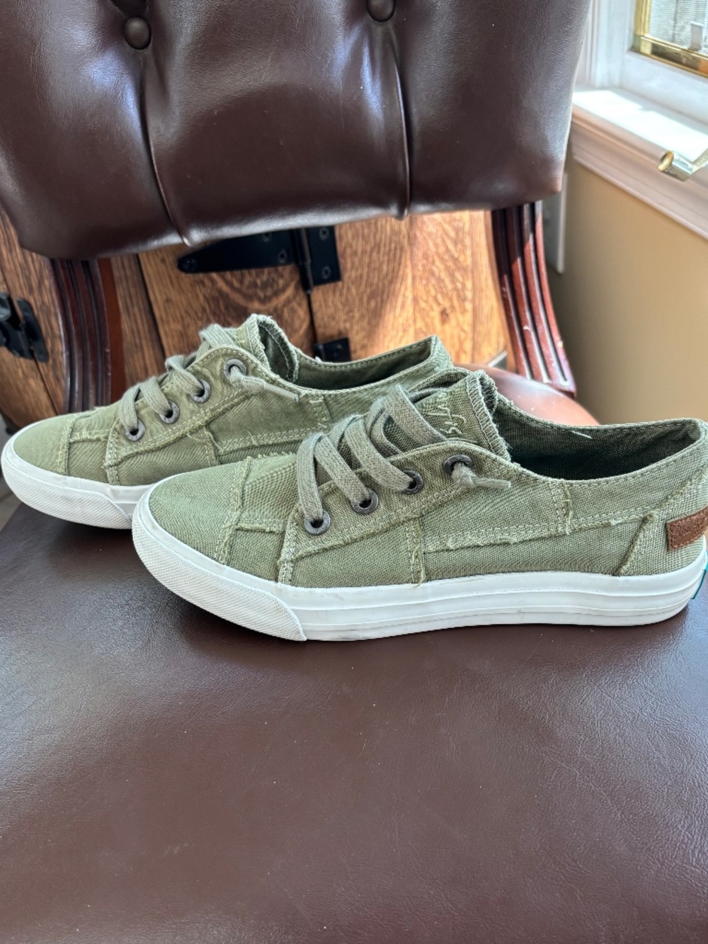 Blowfish Malibu Sage Green Distressed Canvas Slip-On Sneakers 7